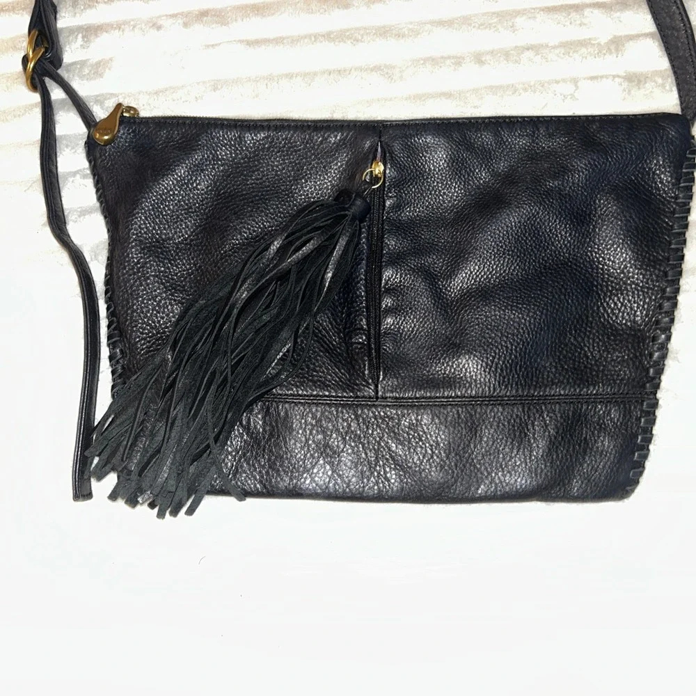 Hobo International Black Leather Crossbody Bag / Shoulder| Tassel Detail Gold